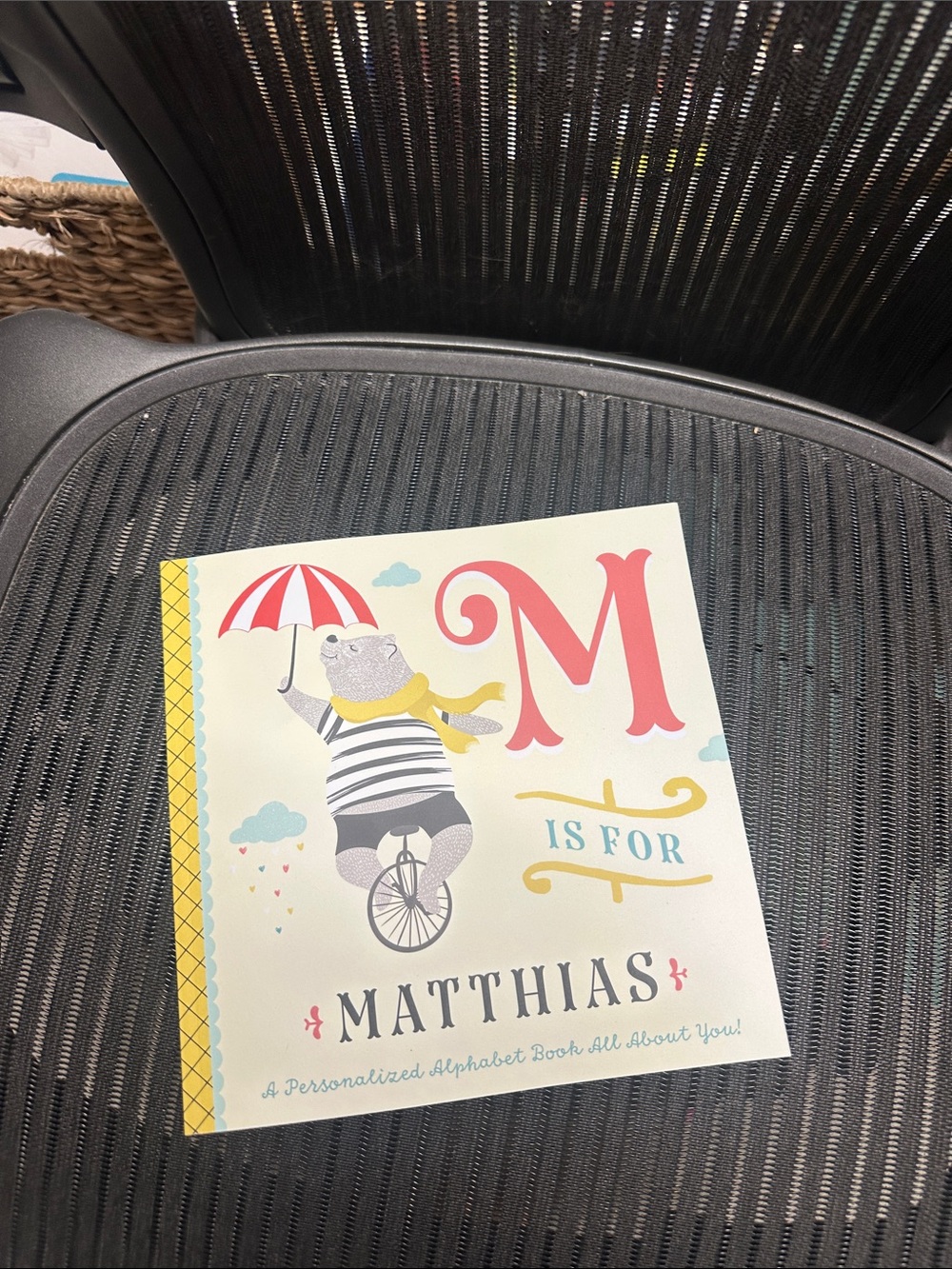 Personalized 'M is for Matthias' Kids Alphabet Book - Cream & Red
